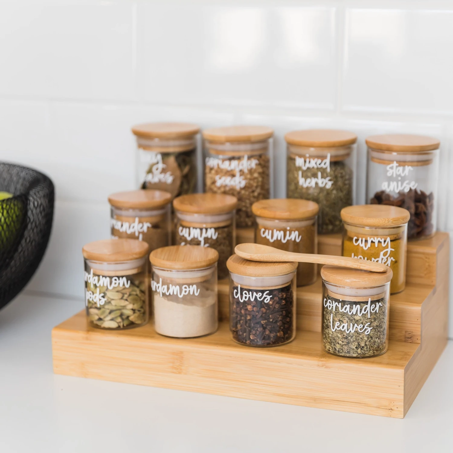 Bamboo 3 Tier Spice Rack Shelf Organiser 9 Bamboo 3 Tier Spice Rack Shelf Organiser - Image 7