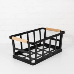 Black Medium Storage Basket With Wooden Handle