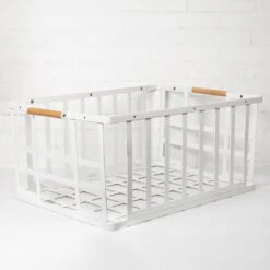 White Large Storage Basket With Wooden Handle