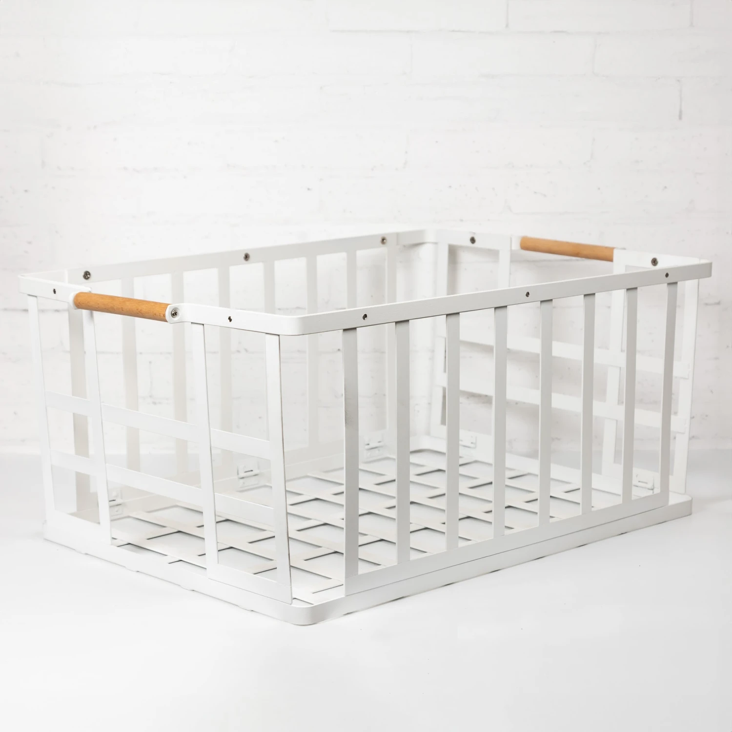 White Large Storage Basket With Wooden Handle 3 White Large Storage Basket With Wooden Handle