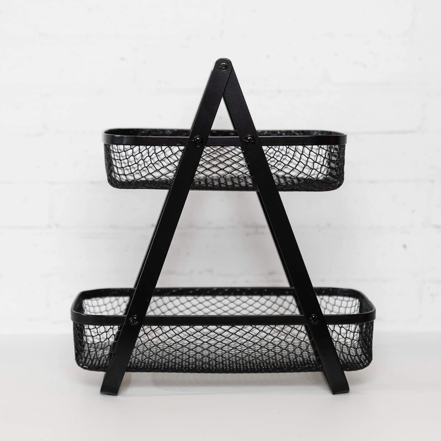 Mesh 2 Tier Bench Top Stand With Wood Handle Black 5 Mesh 2 Tier Bench Top Stand With Wood Handle Black - Image 3