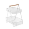 Mesh 2 Tier Bench Top Stand With Wood Handle White -Pretty Little Designs Mesh 2 Tier Bench Top Stand with Wood Handle