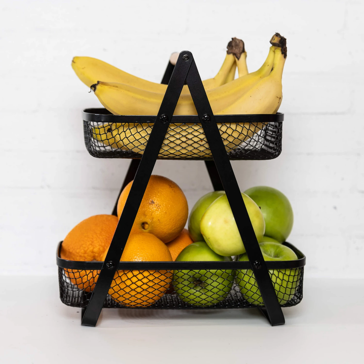 Mesh 2 Tier Bench Top Stand With Wood Handle Black 3 Mesh 2 Tier Bench Top Stand With Wood Handle Black