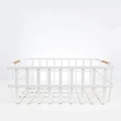 White Large Storage Basket With Wooden Handle 17 White Large Storage Basket With Wooden Handle -Pretty Little Designs PrettyLittleDesigns 0086