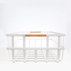 White Large Storage Basket With Wooden Handle 18 White Large Storage Basket With Wooden Handle -Pretty Little Designs PrettyLittleDesigns 0088