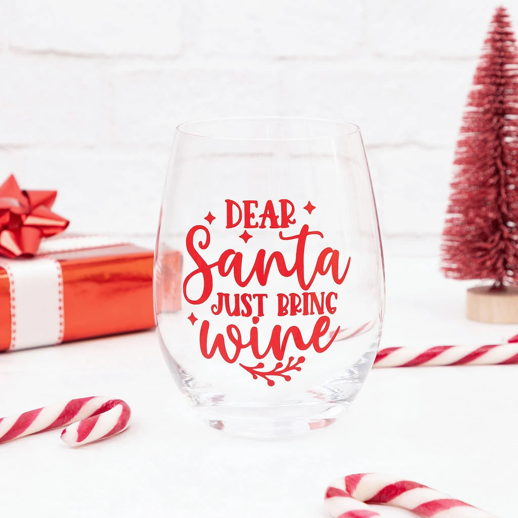 Dear Santa Just Bring Wine Christmas Glass Label 3 Dear Santa Just Bring Wine Christmas Glass Label