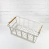 White Medium Storage Basket With Wooden Handle 1 White Medium Storage Basket With Wooden Handle -Pretty Little Designs durable white storage basket 1