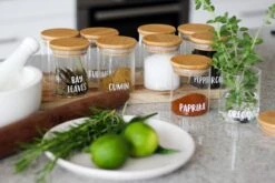 Bamboo & Glass Spice Jars & Labels | 24 Pcs Set