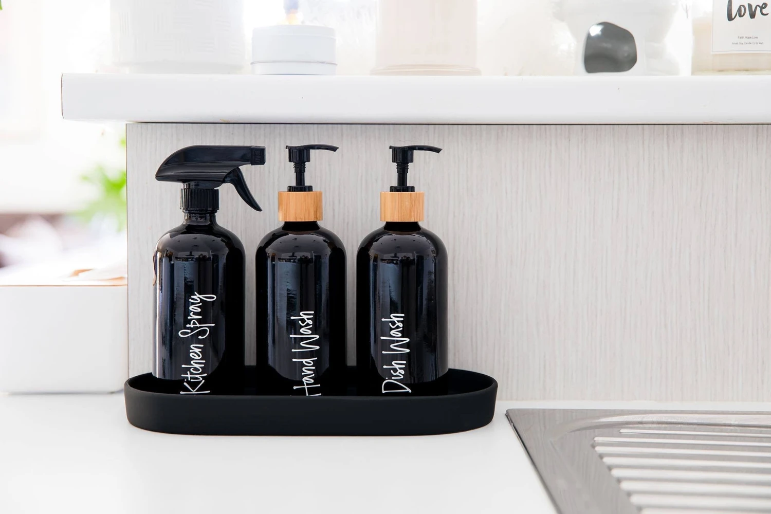 Black Glass Refillable Spray Bottles 500ml 6 Black Glass Refillable Spray Bottles 500ml - Image 4